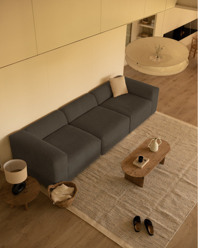Dreisitzer-Sofa aus dunkelgrauem Bouclé in 3 Modulen 330x110cm