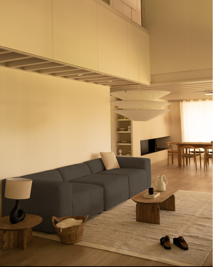 Dreisitzer-Sofa aus dunkelgrauem Bouclé in 3 Modulen 330x110cm