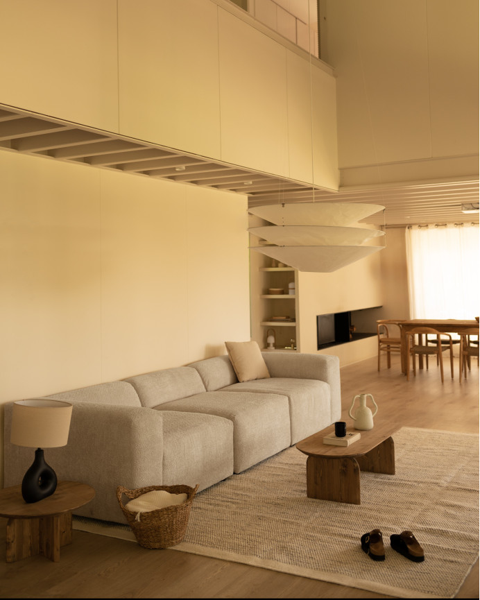 3-Modul-Bouclé-Sofa in Hellgrau 330x110cm