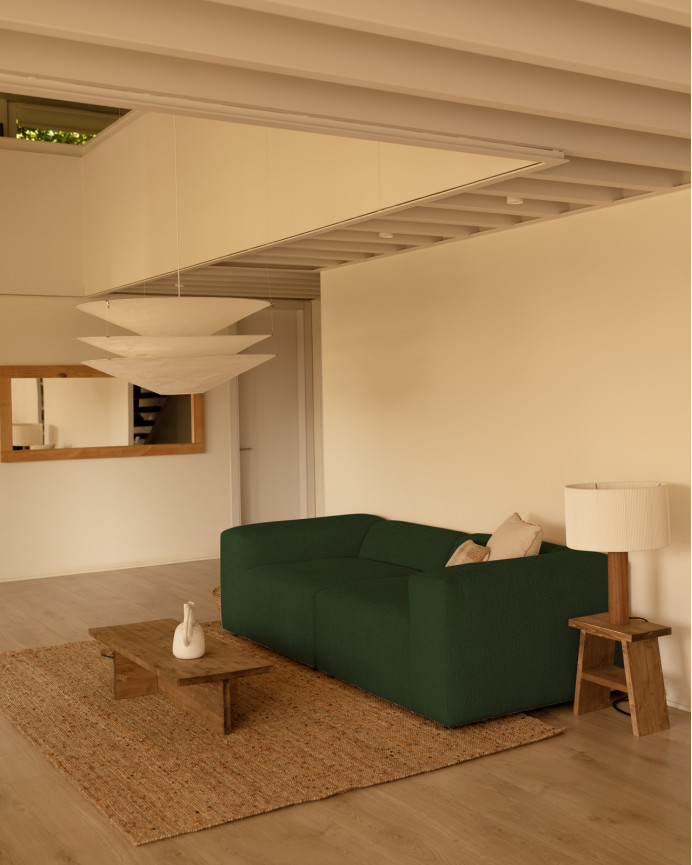 Zweiteiliges Bouclé-Sofa in Grüntönen, 240x110cm.