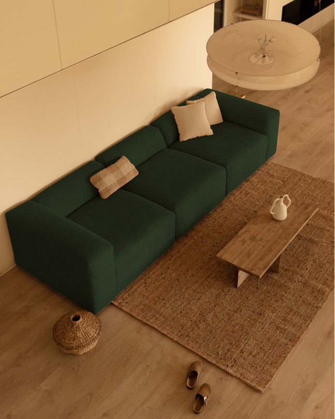 3-teiliges Bouclé-Sofa in Grün 330x110 cm