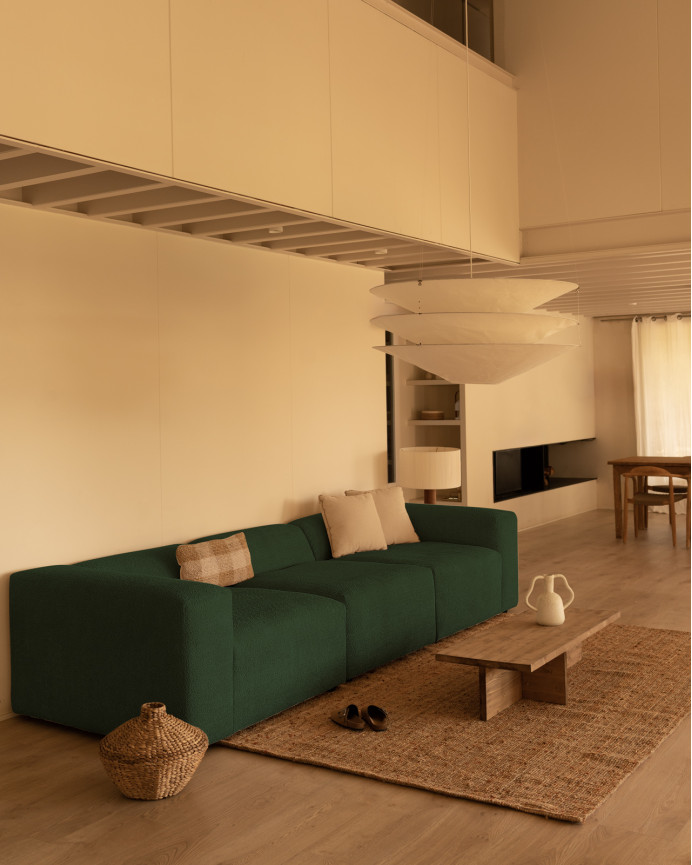 3-teiliges Bouclé-Sofa in Grün 330x110 cm
