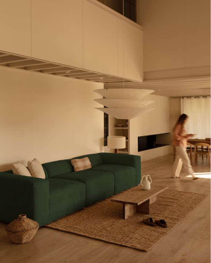 3-teiliges Bouclé-Sofa in Grün 330x110 cm