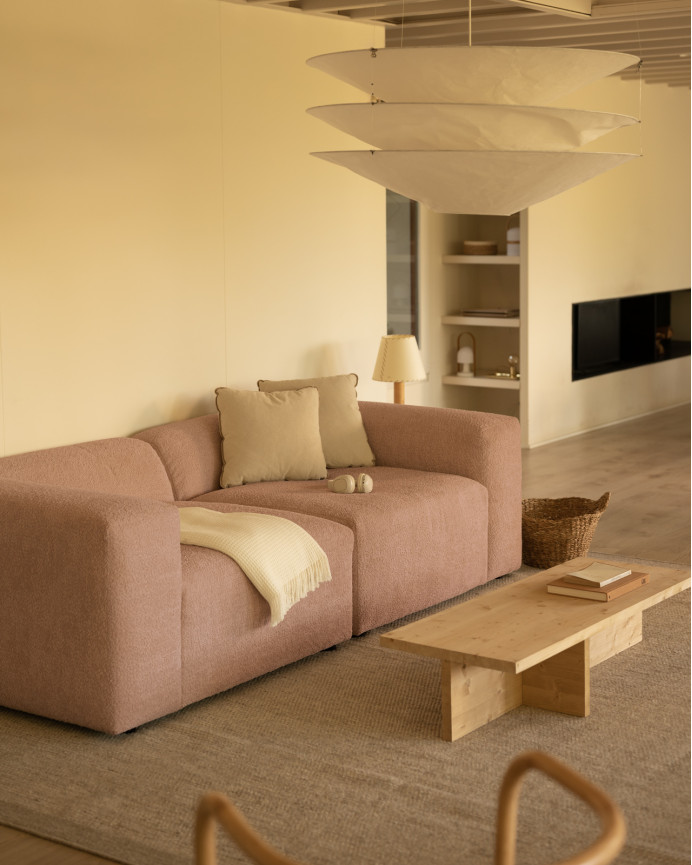 Zweier-Sofa aus rosa Bouclé in 2 Modulen, 240x110cm.