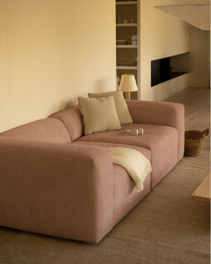 Zweier-Sofa aus rosa Bouclé in 2 Modulen, 240x110cm.