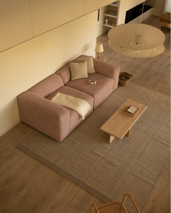 Zweier-Sofa aus rosa Bouclé in 2 Modulen, 240x110cm.