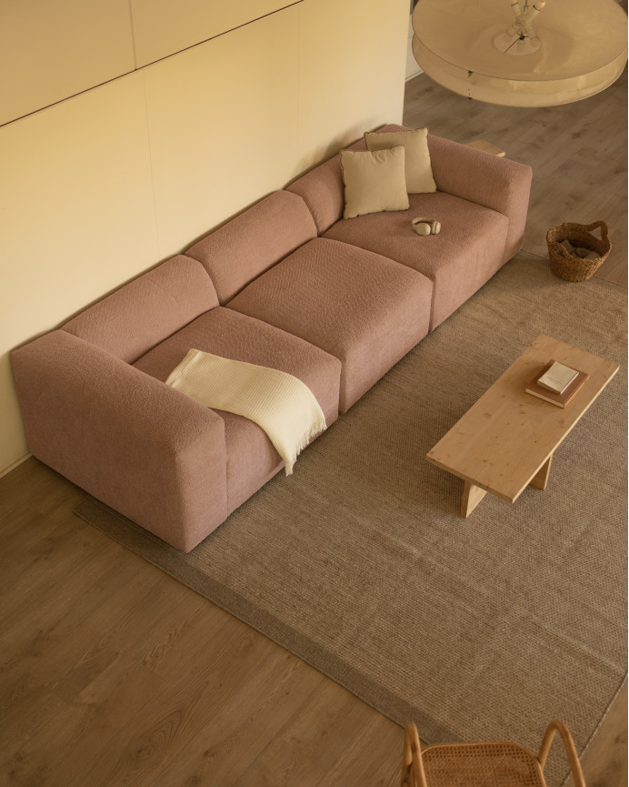 Dreisitzer-Sofa aus rosa Bouclé in 3 Modulen, 330x110cm.