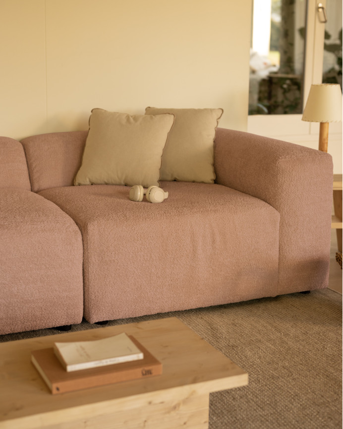 Dreisitzer-Sofa aus rosa Bouclé in 3 Modulen, 330x110cm.