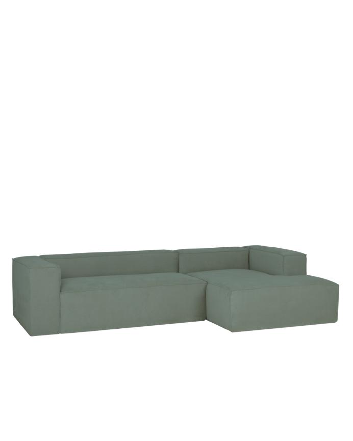 Sofa mit Chaiselongue aus grün-blauem Samtstoff in verschiedenen Maßen