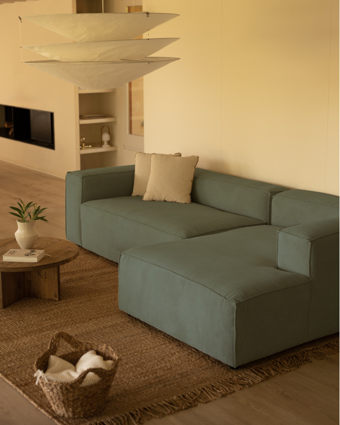 Sofa mit Chaiselongue aus grün-blauem Samtstoff in verschiedenen Maßen