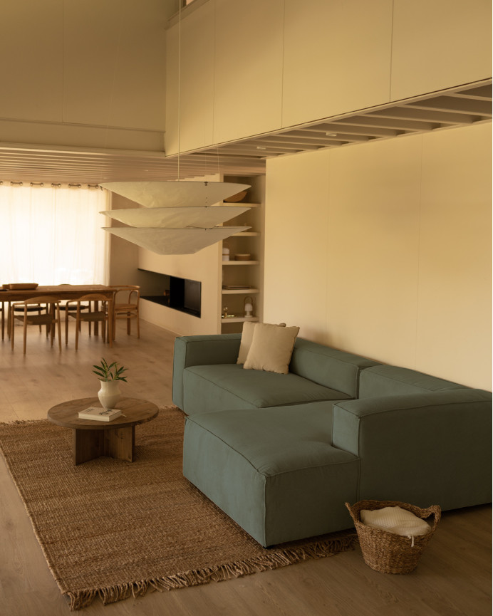 Sofa mit Chaiselongue aus grün-blauem Samtstoff in verschiedenen Maßen