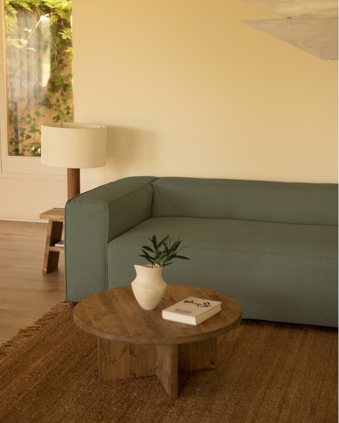 Sofa mit Chaiselongue aus grün-blauem Samtstoff in verschiedenen Maßen
