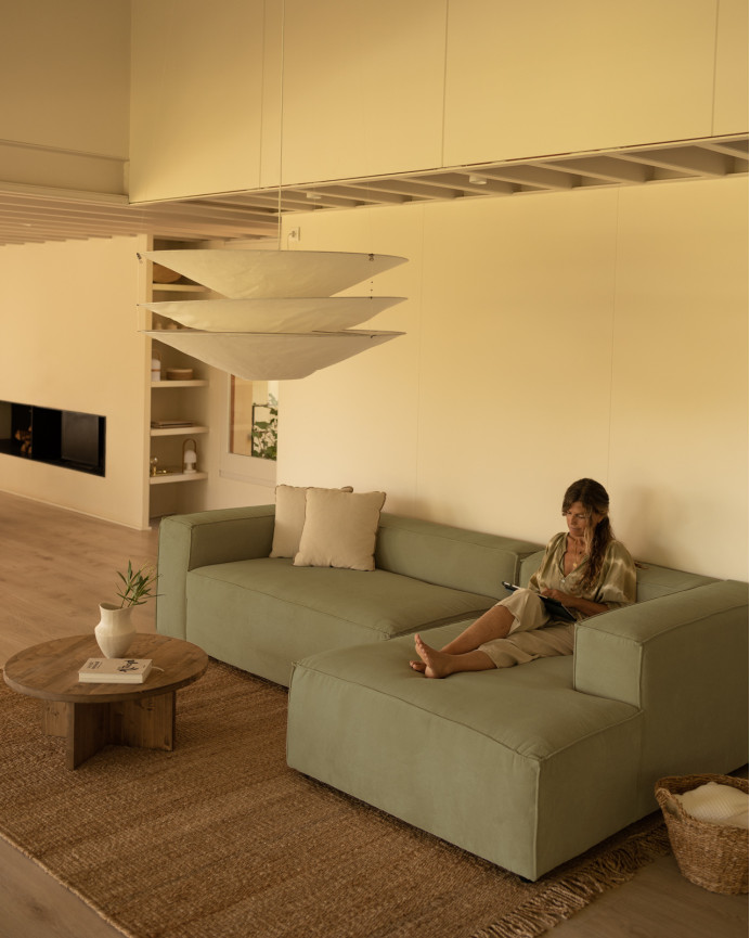 Sofa mit Chaiselongue aus Samtstoff in Limagrün in verschiedenen Größen