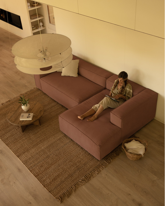Sofa mit Chaiselongue aus korallenfarbenem Samtstoff in verschiedenen Größen