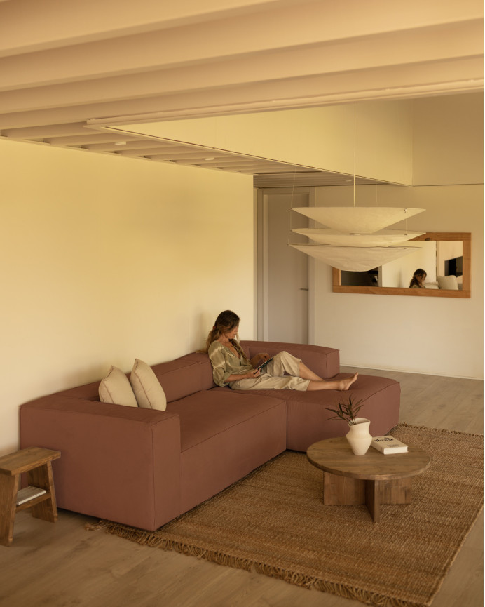 Sofa mit Chaiselongue aus korallenfarbenem Samtstoff in verschiedenen Größen