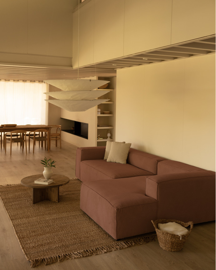Sofa mit Chaiselongue aus korallenfarbenem Samtstoff in verschiedenen Größen