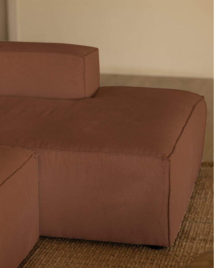 Sofa mit Chaiselongue aus korallenfarbenem Samtstoff in verschiedenen Größen