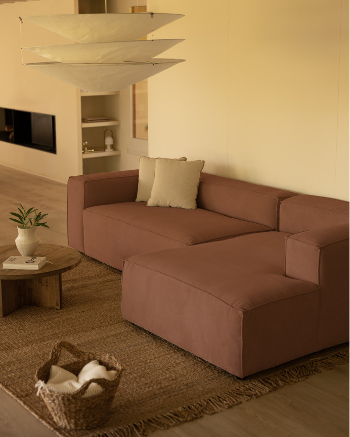 Sofa mit Chaiselongue aus korallenfarbenem Samtstoff in verschiedenen Größen