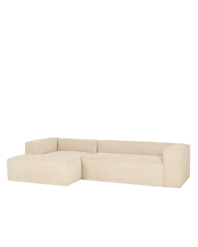 Sofa mit Chaiselongue aus gebrochenweißem Samt in verschiedenen Größen.