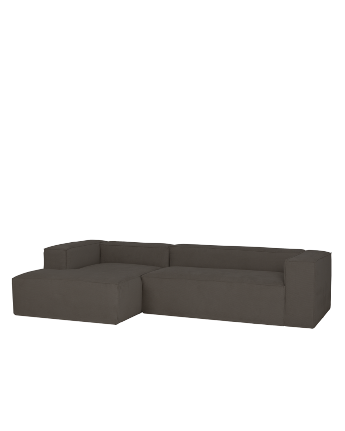 Sofa mit Chaiselongue aus dunkelgrauem Samtstoff in verschiedenen Größen