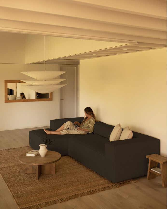 Sofa mit Chaiselongue aus dunkelgrauem Samtstoff in verschiedenen Größen
