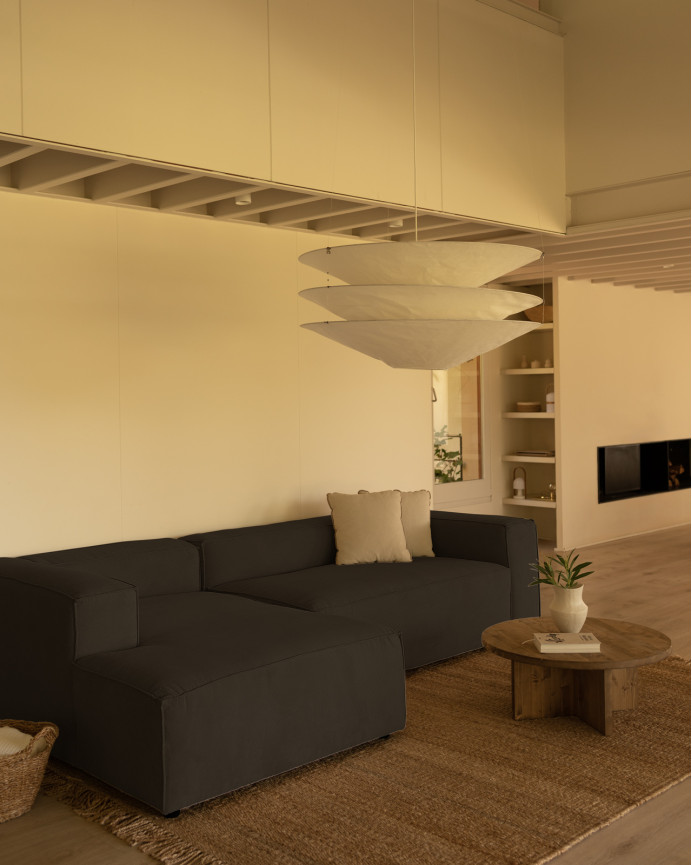 Sofa mit Chaiselongue aus dunkelgrauem Samtstoff in verschiedenen Größen