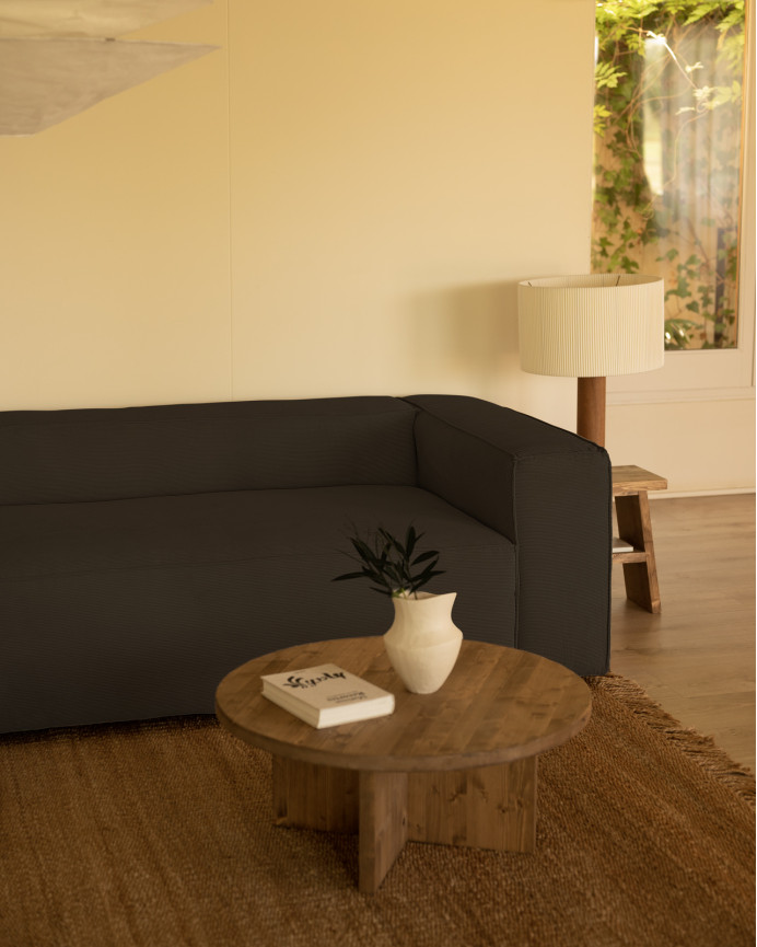 Sofa mit Chaiselongue aus dunkelgrauem Samtstoff in verschiedenen Größen