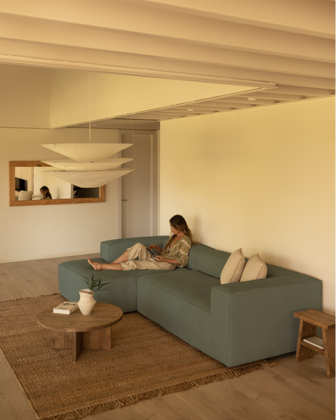 Sofa mit Chaiselongue aus smaragdgrünem Samt in verschiedenen Größen.