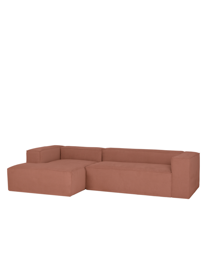 Sofa mit Chaiselongue aus korallenfarbenem Samtstoff in verschiedenen Größen