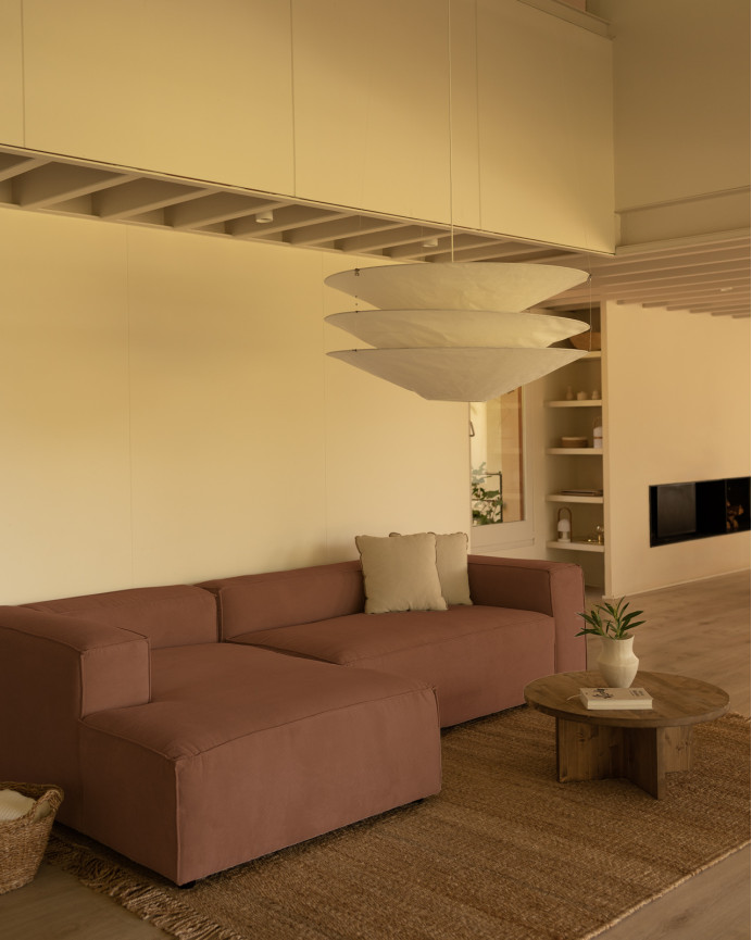 Sofa mit Chaiselongue aus korallenfarbenem Samtstoff in verschiedenen Größen