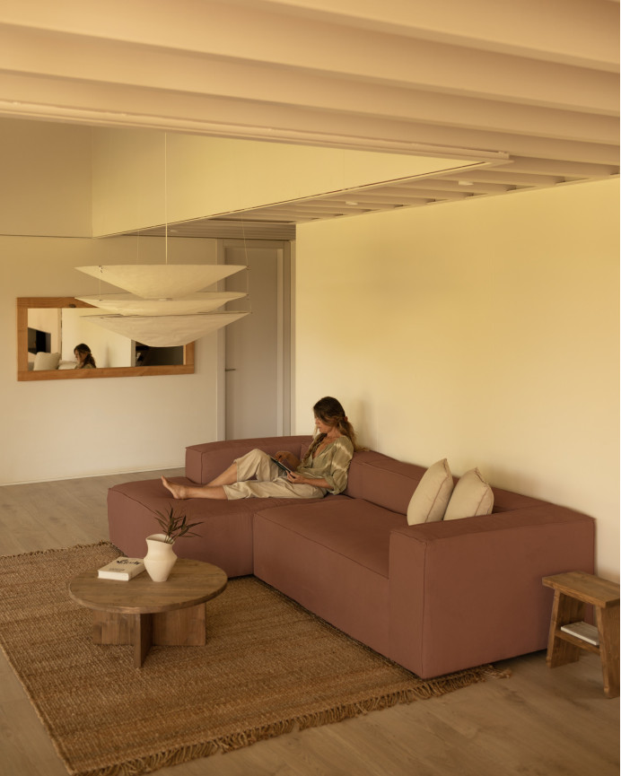 Sofa mit Chaiselongue aus korallenfarbenem Samtstoff in verschiedenen Größen