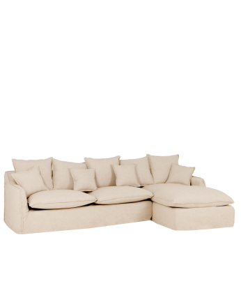 Sofa mit abnehmbarem Chaiselongue aus Baumwolle und Leinen in Beige, verschiedene Größen