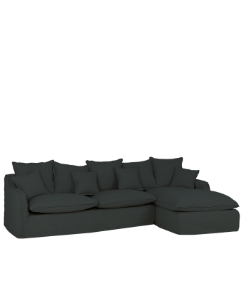 Sofa mit abnehmbarem Chaiselongue aus Baumwolle und Leinen in blauer Farbe in verschiedenen Maßen