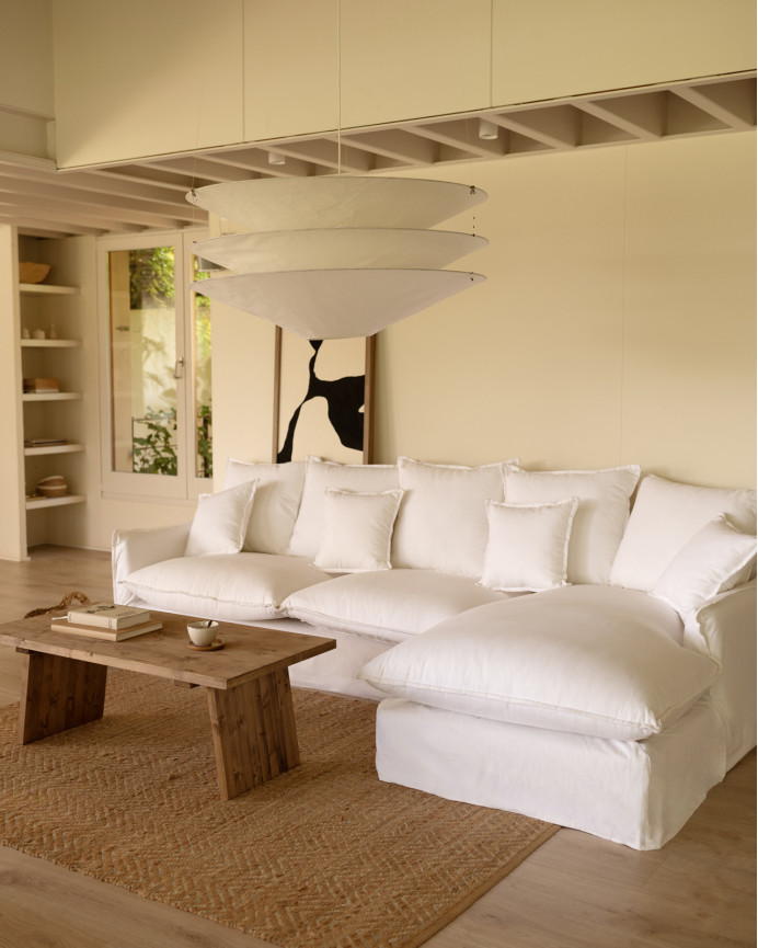 Sofa mit abnehmbarem Chaiselongue aus Baumwolle und Leinen in Weiß in verschiedenen Größen.