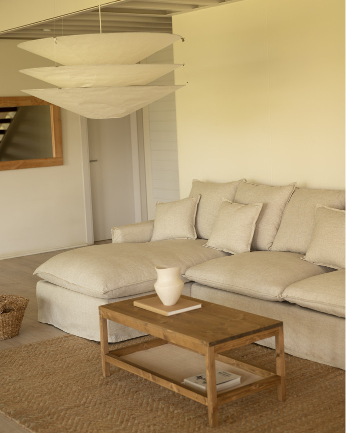 Sofa mit abnehmbarer Chaiselongue aus Baumwolle und Leinen in Beige, in verschiedenen Größen.