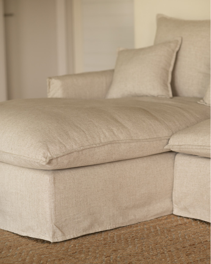 Sofa mit abnehmbarer Chaiselongue aus Baumwolle und Leinen in Beige, in verschiedenen Größen.