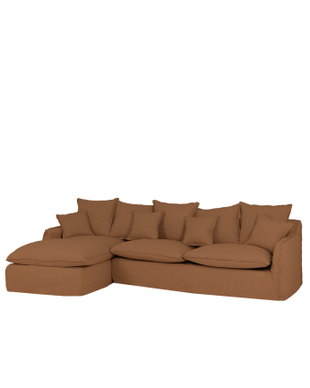 Sofa mit abnehmbarem Chaiselongue aus Baumwolle und Leinen in terrakotta Farbe, verschiedene Größen.