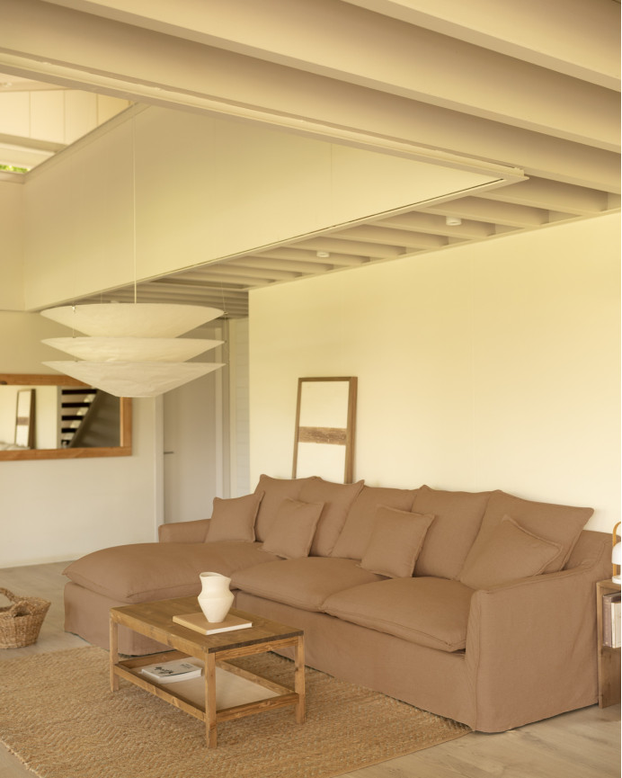 Sofa mit abnehmbarem Chaiselongue aus Baumwolle und Leinen in terrakotta Farbe, verschiedene Größen.