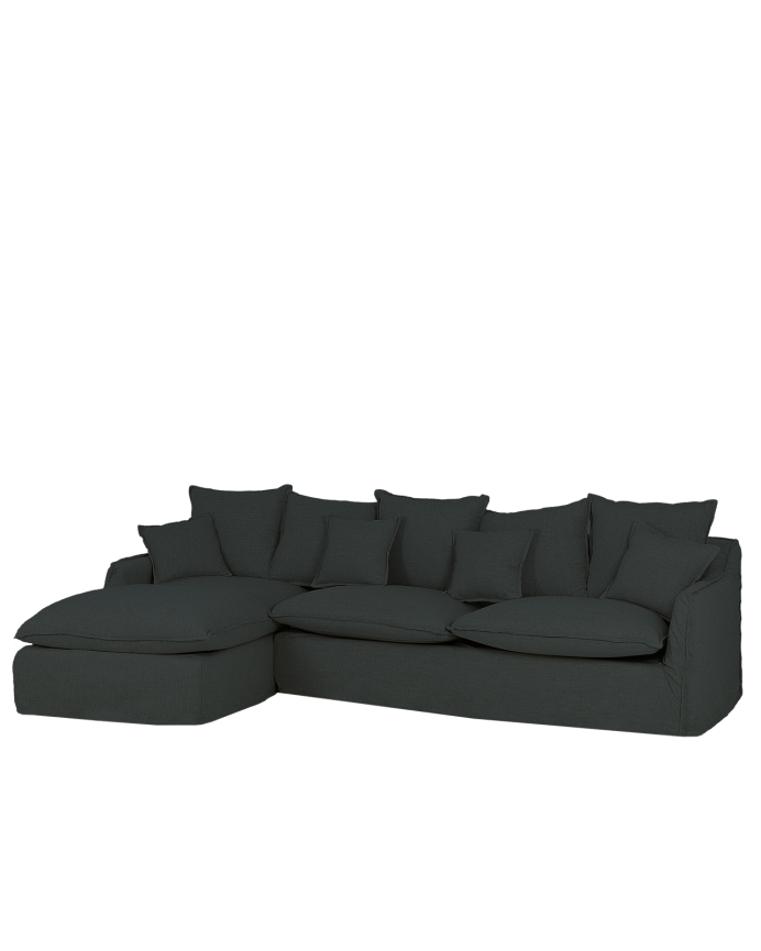 Sofa mit abnehmbarer Chaiselongue aus Baumwolle und Leinen in Blau in verschiedenen Größen.