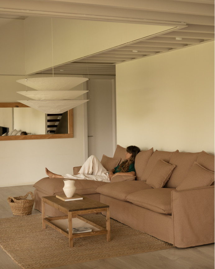 Sofa mit abnehmbarem Chaiselongue aus Baumwolle und Leinen in terrakotta Farbe, verschiedene Größen.