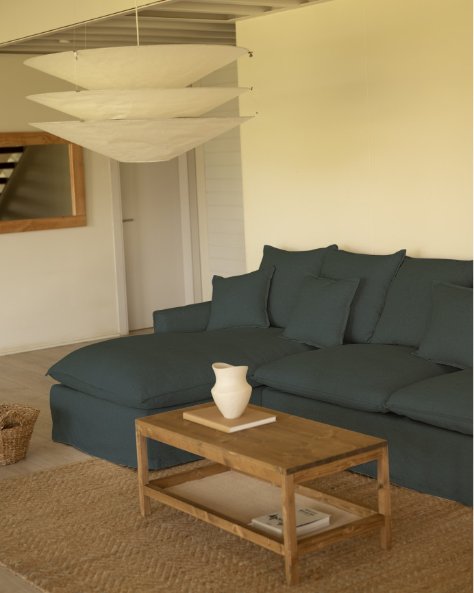 Sofa mit abnehmbarer Chaiselongue aus Baumwolle und Leinen in Blau in verschiedenen Größen.