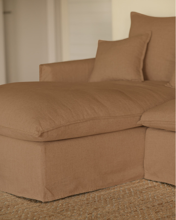 Sofa mit abnehmbarem Chaiselongue aus Baumwolle und Leinen in terrakotta Farbe, verschiedene Größen.