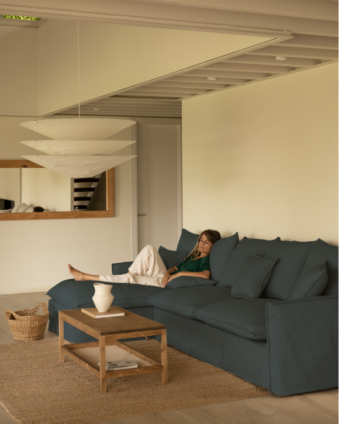 Sofa mit abnehmbarer Chaiselongue aus Baumwolle und Leinen in Blau in verschiedenen Größen.