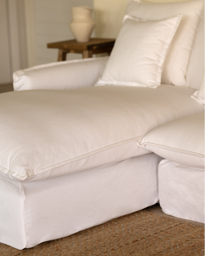 Sofa mit abnehmbarer Chaiselongue aus Baumwolle und Leinen in Weiß in verschiedenen Größen.