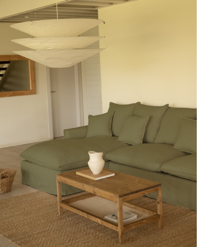 Sofa mit abnehmbarer Chaiselongue aus Baumwolle und Leinen in grüner Farbe in verschiedenen Größen.