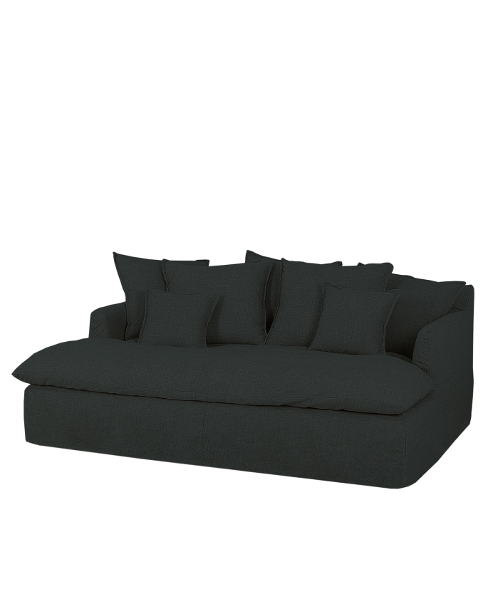 Sofa mit extra tiefem Sitz aus Baumwolle und Leinen, in Blau und verschiedenen Größen erhältlich.
