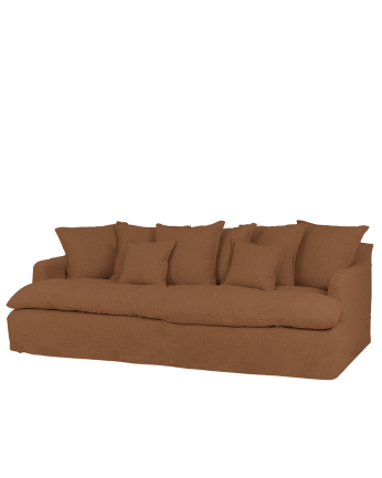 Sofa mittlere Tiefe aus Baumwolle und Leinen, abnehmbar in Ziegelrot in verschiedenen Größen.