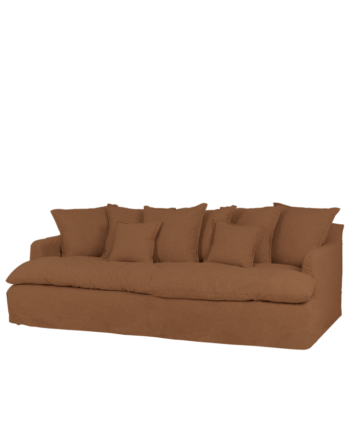 Sofa mittlere Tiefe aus Baumwolle und Leinen, abnehmbar in Ziegelrot in verschiedenen Größen.