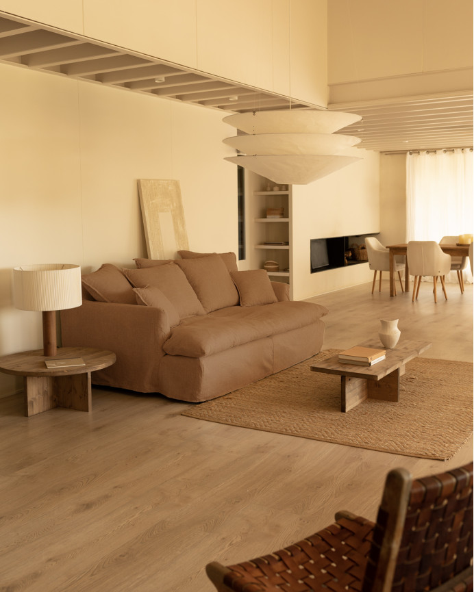 Sofa mittlere Tiefe aus Baumwolle und Leinen, abnehmbar in Ziegelrot in verschiedenen Größen.