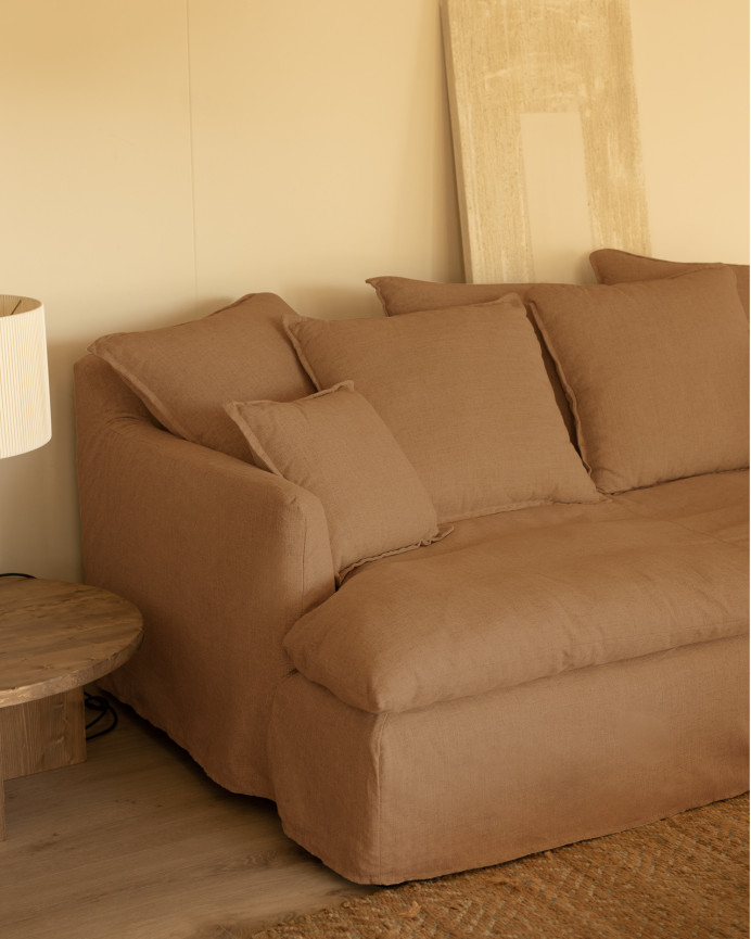 Sofa mittlere Tiefe aus Baumwolle und Leinen, abnehmbar in Ziegelrot in verschiedenen Größen.
